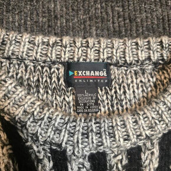 vintage 80s black & grey knitted sweater. sz L - Picture 4 of 4